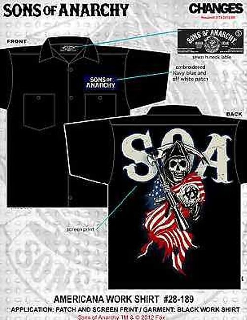 Authentic Sons Of Anarchy Americana Flag Reaper Shirt Biker Button