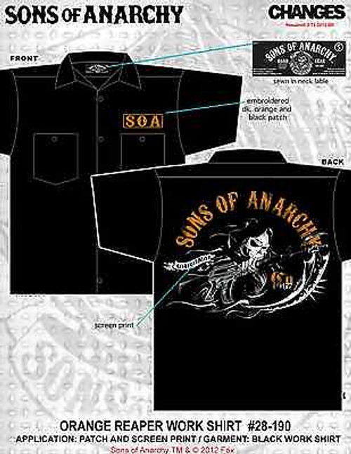 Authentic Sons Of Anarchy Charging Orange Reaper Shirt Biker Button Work Shirt L Authentic Sons Of Anarchy Charging Orange Reaper Shirt Biker Button Work Shirt L