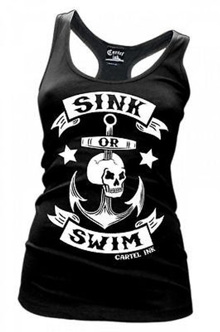 CARTEL INK SINK OR SWIM SKULL NAUTICAL RACERBACK JUNIORS TANK T TEE SHIRT S-XXL
