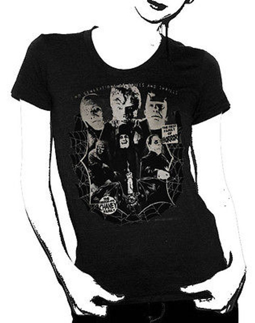 Universal Monsters Lon Chaney Collage Frankenstein Movie Juniors T Tee Shirt Universal Monsters Lon Chaney Collage Frankenstein Movie Juniors T Tee Shirt