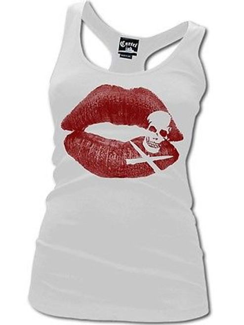 CARTEL INK KISS OF DEATH WHITE TATTOO PUNK RACERBACK JUNIORS TANK SHIRT S-XXL