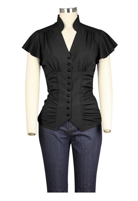 No.7311 Button Down Blouse Victorian Steampunk Gothic Black Emo Top Shirt No.7311 Button Down Blouse Victorian Steampunk Gothic Black Emo Top Shirt