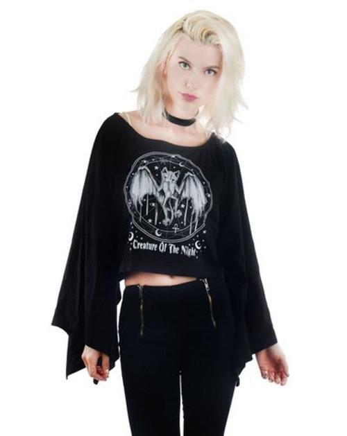 Too Fast Coven Cape Top Creature of The Night Bat Gothic Emo Womens Shirt Blouse