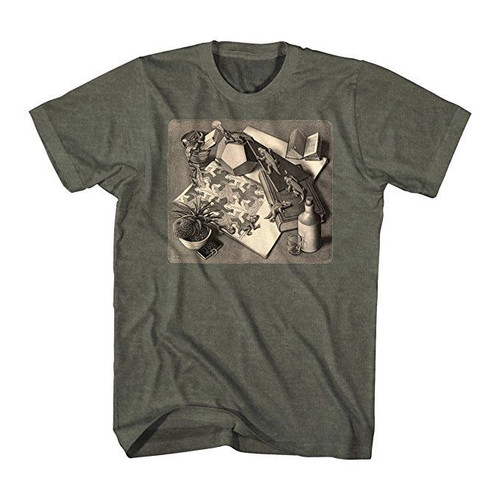 M.C. Escher Reptiles Graphic Heather Military Illusions Adult Mens T Tee Shirt M.C. Escher Reptiles Graphic Heather Military Illusions Adult Mens T Tee Shirt