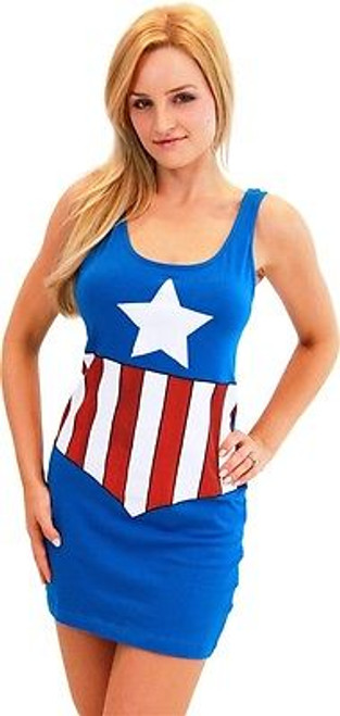 Authentic Captain America Marvel Comics Costume Juniors Cosplay Tank Dress S-Xl Authentic Captain America Marvel Comics Costume Juniors Cosplay Tank Dress S-Xl