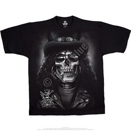 Slash Skull Smoking Top Hat Guitar Skeleton Tophat T Tee Shirt Mens Size S-2Xl