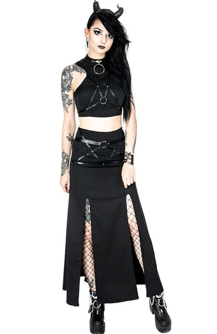 Restyle Moon Child Harness Velvet Vegan Leather Gothic Punk Emo