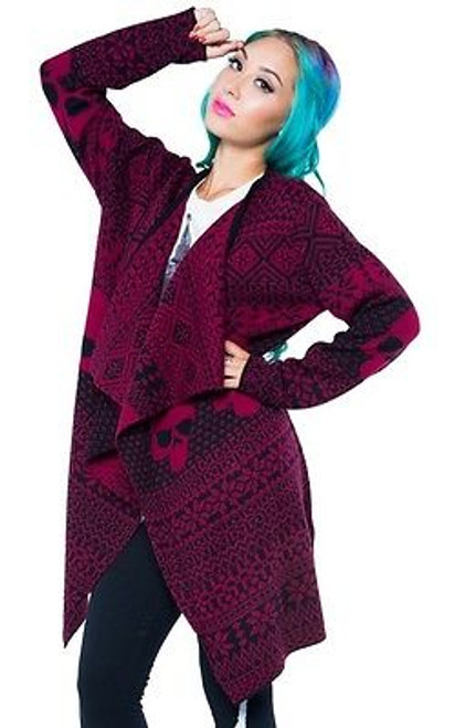 Iron Fist My Christmas Drape Sweater Plum Skulls Xmas Holiday Womens Xs-Xxl Iron Fist My Christmas Drape Sweater Plum Skulls Xmas Holiday Womens Xs-Xxl