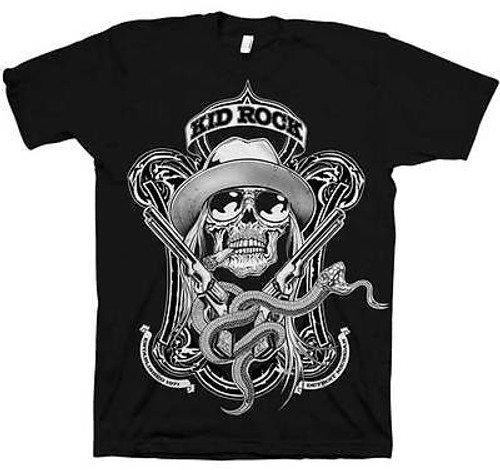 New Officially Licensed Kid Rock Snake Label Skull Pistols Black Adult Shirt S New Officially Licensed Kid Rock Snake Label Skull Pistols Black Adult Shirt S
