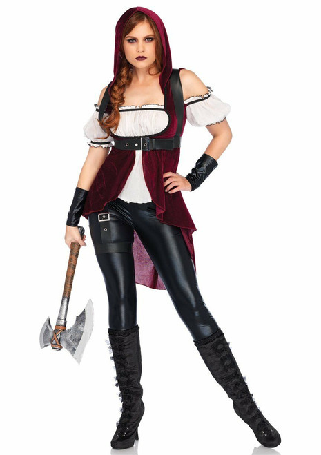 Leg Avenue Rebel Red Huntress Hooded Sexy Adult Womens Halloween Costume 86672 Fearless Apparel 