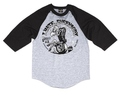Lucky 13 I Hate Everybody Vulture Tattoo Biker 3/4 Sleeve Raglan Shirt M Lucky 13 I Hate Everybody Vulture Tattoo Biker 3/4 Sleeve Raglan Shirt M