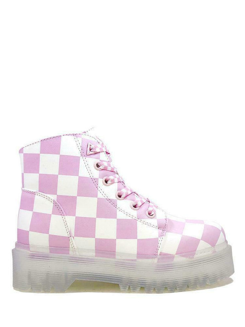 YRU Slayr Slayer Checkered Pink White Military Pink Goth Kawaii Platforms Boots YRU Slayr Slayer Checkered Pink White Military Pink Goth Kawaii Platforms Boots