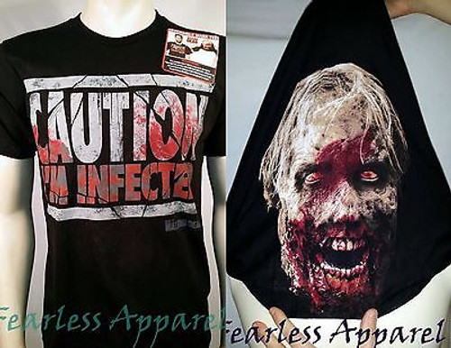 THE WALKING DEAD CAUTION I'M INFECTED REVERSIBLE WALKER ZOMBIE AMC SHIRT S-3XL THE WALKING DEAD CAUTION I'M INFECTED REVERSIBLE WALKER ZOMBIE AMC SHIRT S-3XL