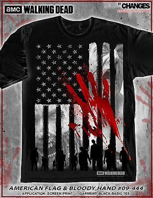 THE WALKING DEAD AMERICAN FLAG & BLOODY HAND ZOMBIE WALKER AMC T TEE SHIRT S-3XL THE WALKING DEAD AMERICAN FLAG & BLOODY HAND ZOMBIE WALKER AMC T TEE SHIRT S-3XL