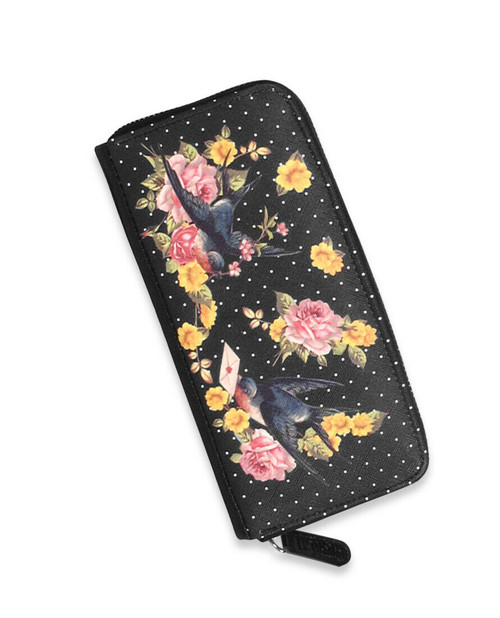 Liquor Brand Sparrows Black Birds Flowers Punk Zip Clutch Wallet LB-WAL-18011 Liquor Brand Sparrows Black Birds Flowers Punk Zip Clutch Wallet LB-WAL-18011