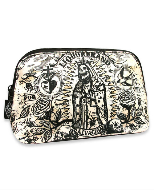 Liquor Brand Salvacion Skull Tattoos Goth Makeup Cosmetic Wash Bag