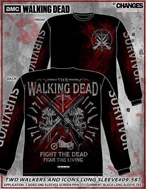 THE WALKING DEAD ACADEMY ICONS CREST DARYL LONG SLEEVE ZOMBIE WALKER SHIRT S-3XL THE WALKING DEAD ACADEMY ICONS CREST DARYL LONG SLEEVE ZOMBIE WALKER SHIRT S-3XL
