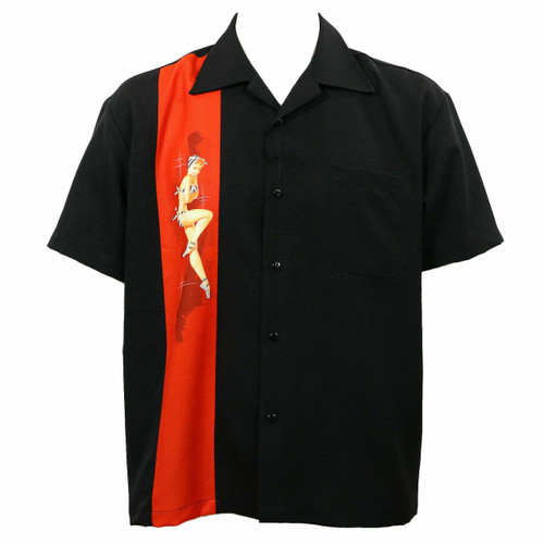 Steady Clothing Single Pinup Rockabilly Black Button Down Bowling Shirt ST35669 Steady Clothing Single Pinup Rockabilly Black Button Down Bowling Shirt ST35669