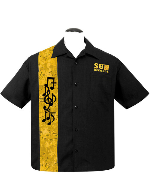 Steady Clothing Sun Records Golden Music Notes Button Down Bowling Shirt SR356 Steady Clothing Sun Records Golden Music Notes Button Down Bowling Shirt SR356