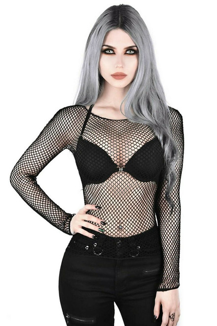 Gothic Men's Long Sleeve Fishnet Shirt