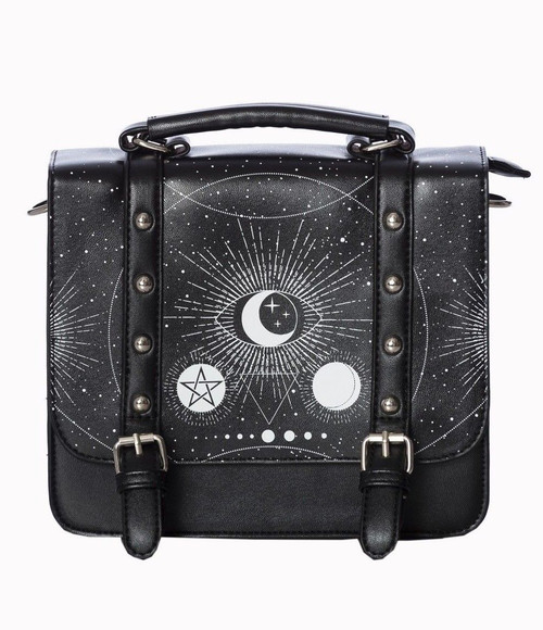 Lost Queen Cosmic Stars Moon All Seeing Eye Goth Punk Satchel Bag BG7270BLK Lost Queen Cosmic Stars Moon All Seeing Eye Goth Punk Satchel Bag BG7270BLK
