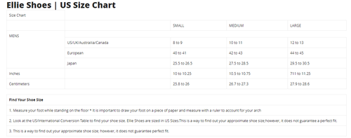 Ellie Shoes Size Chart