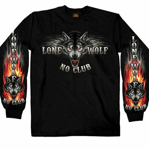 Jumbo Lone Wolf No Club Motorcycle Biker Tattoos Animal USA Mens T