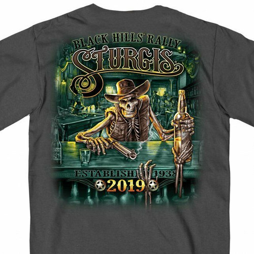 Official 2019 Sturgis Motorcycle Rally Saloon Biker Skeleton T Shirt SPM1786 Official 2019 Sturgis Motorcycle Rally Saloon Biker Skeleton T Shirt SPM1786