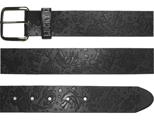 Lucky 13 High Roller Embossed Genuine Leather Antiqued Black Mens Belt LABL25HR Lucky 13 High Roller Embossed Genuine Leather Antiqued Black Mens Belt LABL25HR