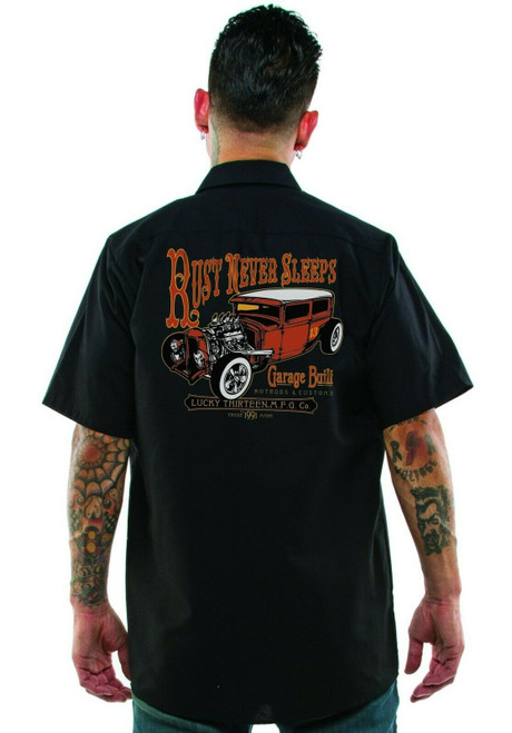 Lucky 13 Frankies Garage Frankenstein Rockabilly Button Down Work