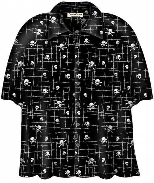 David Carey Barbwire Skull Camp Goth Biker Metal Punk Button Down Shirt 41709 David Carey Barbwire Skull Camp Goth Biker Metal Punk Button Down Shirt 41709