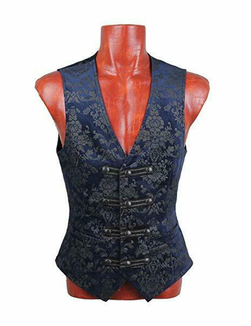 Punk Rave Gothic Palace Printed Jacquard Victorian Blue Vest Waistcoat Y-452 Punk Rave Gothic Palace Printed Jacquard Victorian Blue Vest Waistcoat Y-452