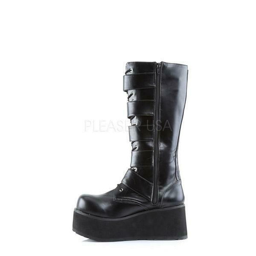 Demonia Cyber Gothic Buckles Black Punk Knee High Platforms Boots TRASHVILLE-518 - US 10