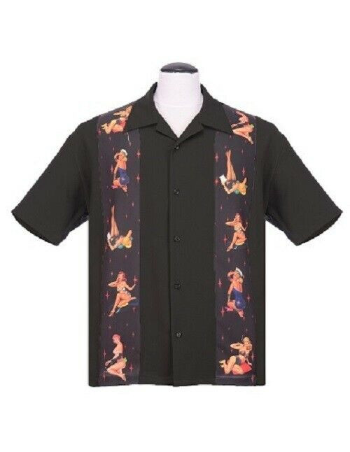 Steady Clothing Multi Pinup Girls Black Panel Button Down Bowling Shirt ST35368 Steady Clothing Multi Pinup Girls Black Panel Button Down Bowling Shirt ST35368