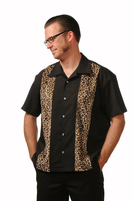 Steady Clothing Leopard Panel Punk Rockabilly Button Down Bowling Shirt ST35320 Steady Clothing Leopard Panel Punk Rockabilly Button Down Bowling Shirt ST35320