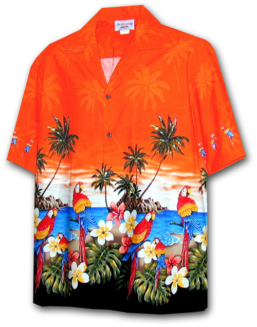 Pacific Legend Tropical Beach Parrots Hawaiian Orange Button Down Shirt 440-3468 Pacific Legend Tropical Beach Parrots Hawaiian Orange Button Down Shirt 440-3468