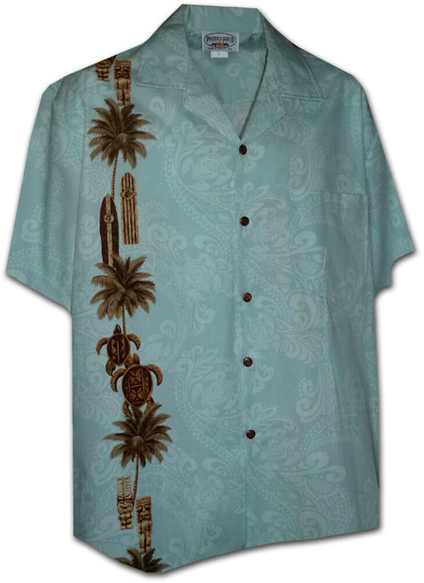 Pacific Legend Turtles Palm Trees Tiki Blue Hawaiian Button Down Shirt 444-3757 Pacific Legend Turtles Palm Trees Tiki Blue Hawaiian Button Down Shirt 444-3757