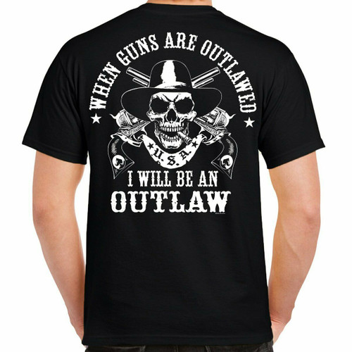 Biker Life I Will Be An Outlaw Skull Cowboy Guns Motorcycle Tattoo T Shirt  BH-22