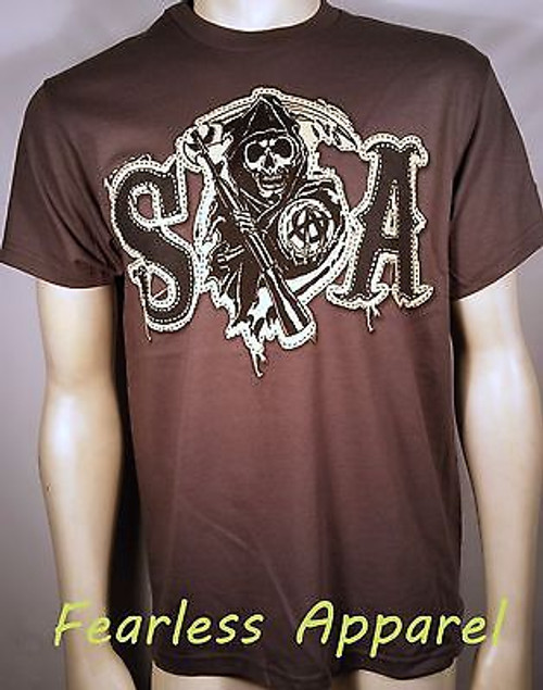 SONS OF ANARCHY SOA TACKLE TWILL FAUX PATCH SAMCRO REAPER BIKER T SHIRT S-3XL SONS OF ANARCHY SOA TACKLE TWILL FAUX PATCH SAMCRO REAPER BIKER T SHIRT S-3XL