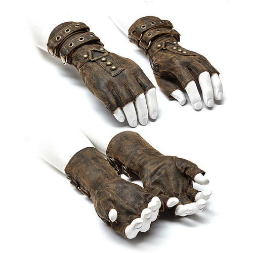 Restyle Brown Steampunk Bucklers Goth Punk Emo Scene Arm Warmers Gloves