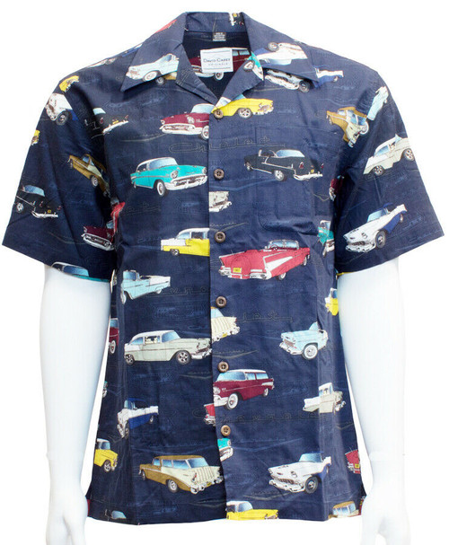 David Carey Chevy Chevrolet Bel Air Tri-5 Camp Hawaiian Button Down Shirt 48714 David Carey Chevy Chevrolet Bel Air Tri-5 Camp Hawaiian Button Down Shirt 48714