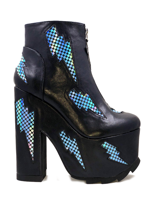 YRU Nightmare Lightening Bolt Goth Punk Hologrpahic Platforms Boots Heels Shoes YRU Nightmare Lightening Bolt Goth Punk Hologrpahic Platforms Boots Heels Shoes