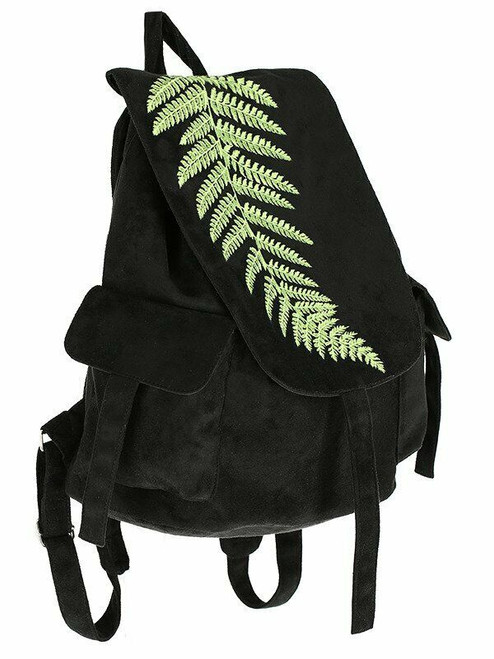 Restyle Fern Leaves Leaf Forest Plants Gothic Punk Witchy Occult Black Backpack