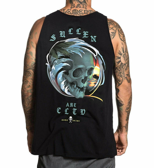 Sullen Heinz Skull Sunset Beach Waves Tattoos Art Urban Tank Top Shirt SCM2525