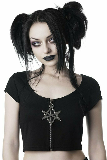 Killstar Sacred Sixx Pentagram Star Gothic Punk Witchy Crop Top Shirt KSRA000932 Killstar Sacred Sixx Pentagram Star Gothic Punk Witchy Crop Top Shirt KSRA000932