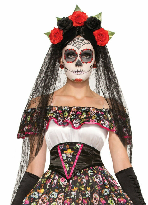 Forum Novelties Day of the Dead Veil Headband Flowers Halloween Costume 74922 Forum Novelties Day of the Dead Veil Headband Flowers Halloween Costume 74922