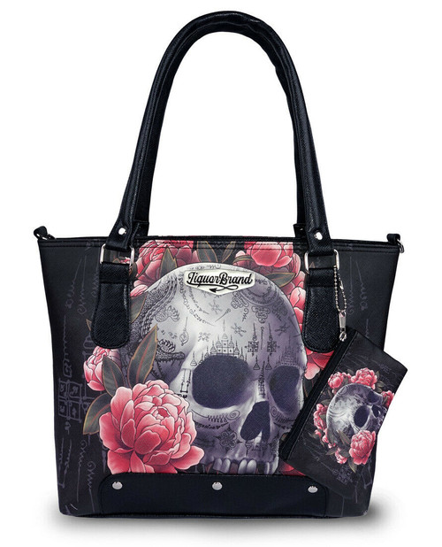 Liquor Brand Sak Yant Skull Tattoos Punk Gothic Tote Bag Purse LB-ABSH-19004 Liquor Brand Sak Yant Skull Tattoos Punk Gothic Tote Bag Purse LB-ABSH-19004
