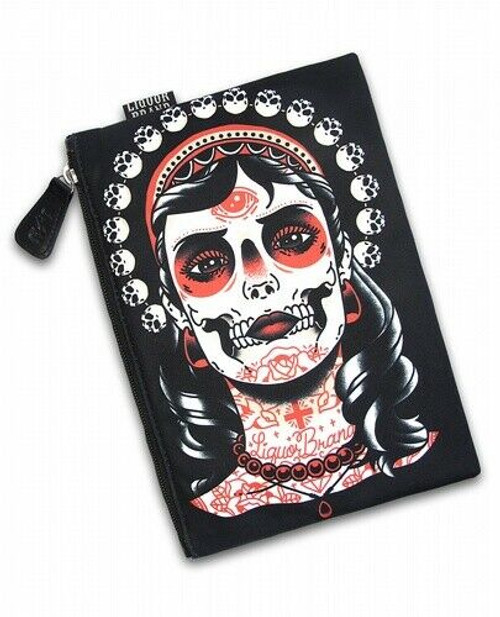 Liquor Brand Kali Skull Tattooed Punk Gothic Makeup Coin Bag Purse LB-BCB-00099 Liquor Brand Kali Skull Tattooed Punk Gothic Makeup Coin Bag Purse LB-BCB-00099