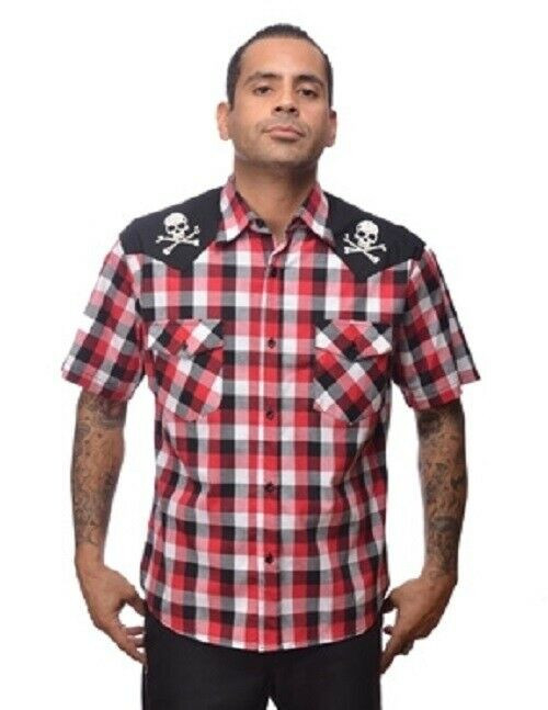 Steady Clothing Chaos Skull Crossbones Western Plaid Button Down Shirt RS31615X Steady Clothing Chaos Skull Crossbones Western Plaid Button Down Shirt RS31615X