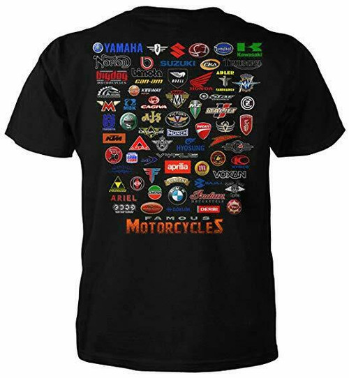 Famous Bikes Brands and Logos Classic Automotive Riding T Shirt Q8714MSSTZBLK Famous Bikes Brands and Logos Classic Automotive Riding T Shirt Q8714MSSTZBLK